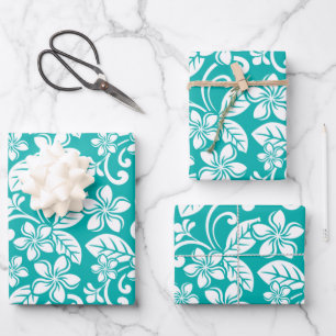 PLUMERIEN AUF DER INSEL (AQUAMARIN) BILDER GESCHENKPAPIER SET