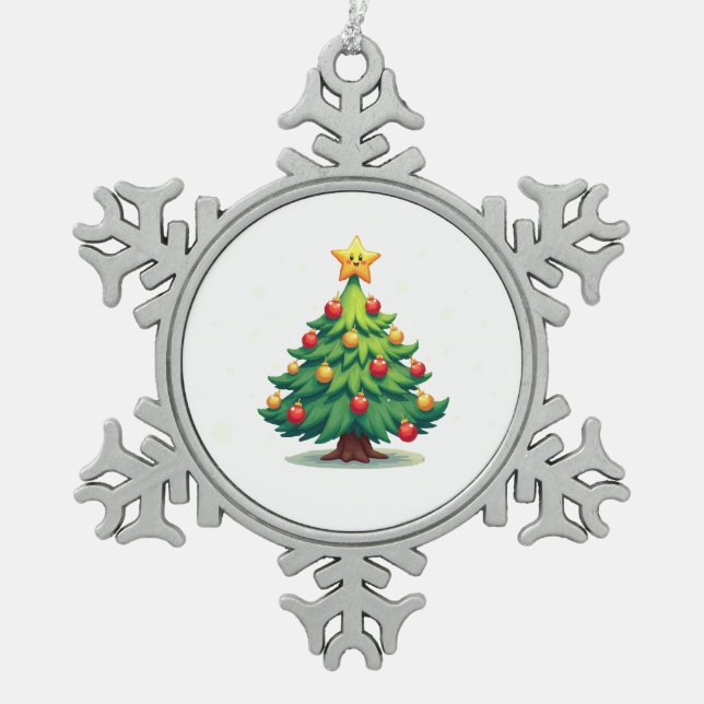 Plump Kawaii Christmas Tree Sparkling Ornaments Schneeflocken Zinn-Ornament (Vorderseite)