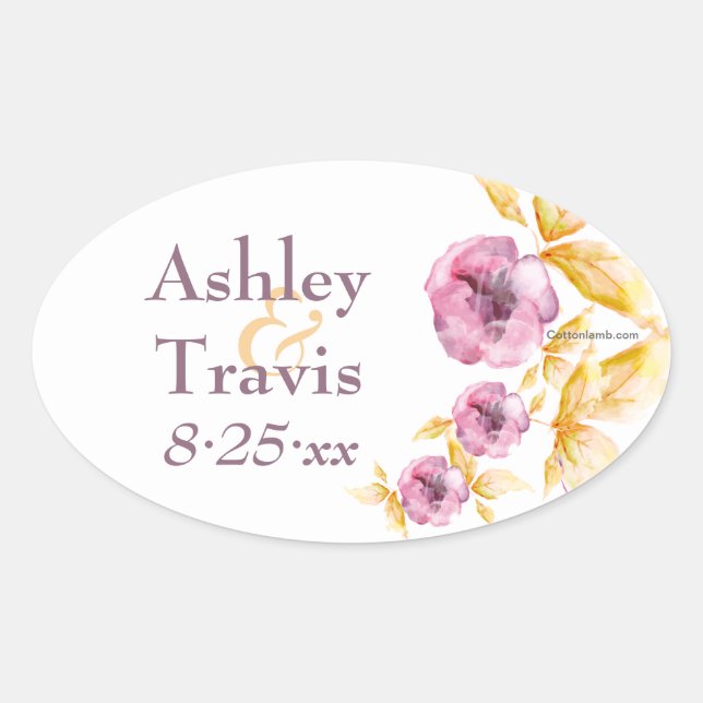 Plumrose Wasserfarbkleber Ovaler Aufkleber (Vorderseite)