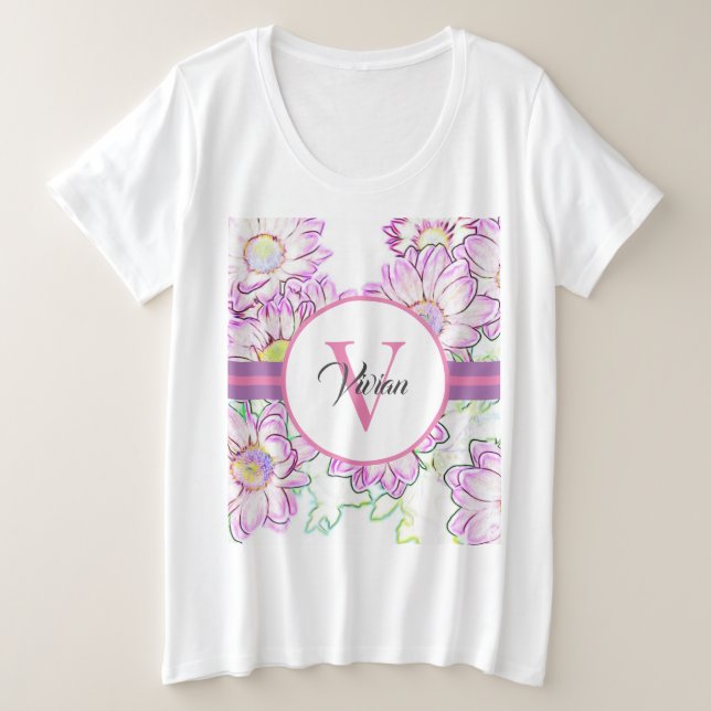 Plus Mit Monogramm, weißer und Lila T - Shirt (Design vorne)