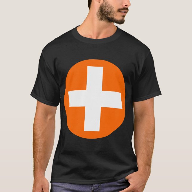 Plus Signieren in Weiß mit Orange T-Shirt (Vorderseite)
