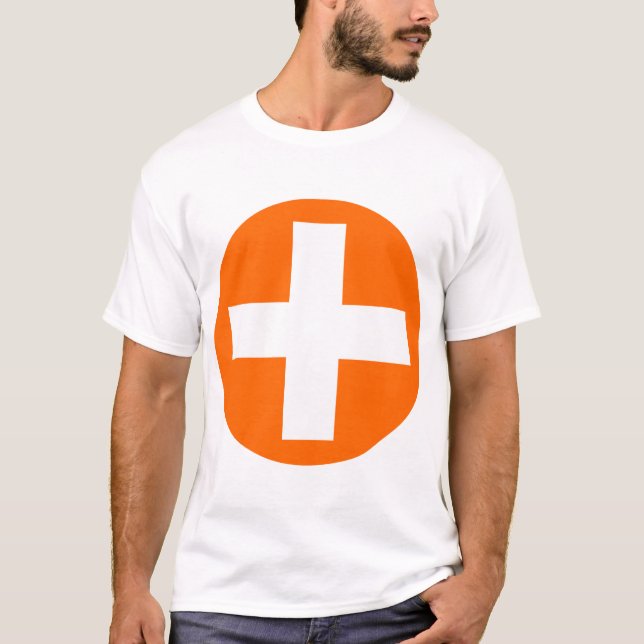 Plus Signieren in Weiß mit Orange T-Shirt (Vorderseite)