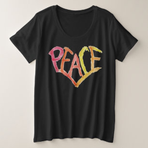 Plus-Size-Friedensherz-Shirt - Helles Wachsmalstif Große Größe T-Shirt