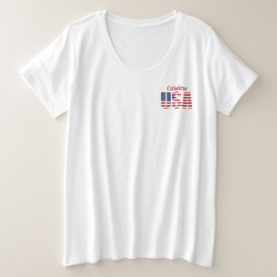 Plus Size Patriotic USA Comfy White T - Shirt