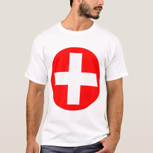 Plus Unterschreiben in Weiß mit Rot T-Shirt (Vorderseite)