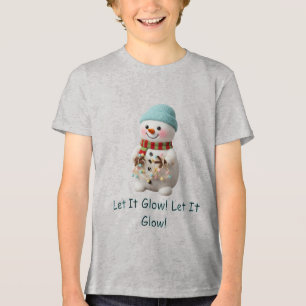 Plüschschneemann mit Weihnachtslichtern Tri-Blend Shirt