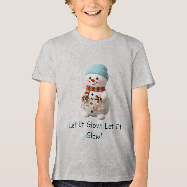 Plüschschneemann mit Weihnachtslichtern Tri-Blend Shirt (Vorderseite)
