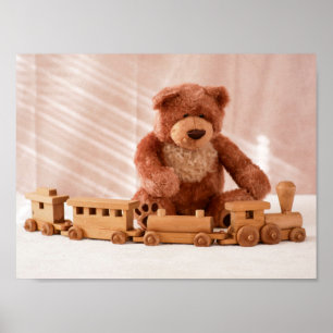 Plush Bear and Toyota Train Poster