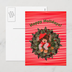 Plush Bear Wreath Weihnachtsfeiertag Postkarte