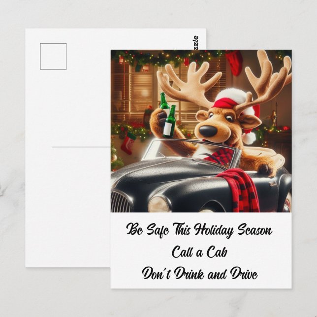 Plush Drunken Rentier Trinken und fahren Sie nicht Postkarte (Vorne/Hinten)
