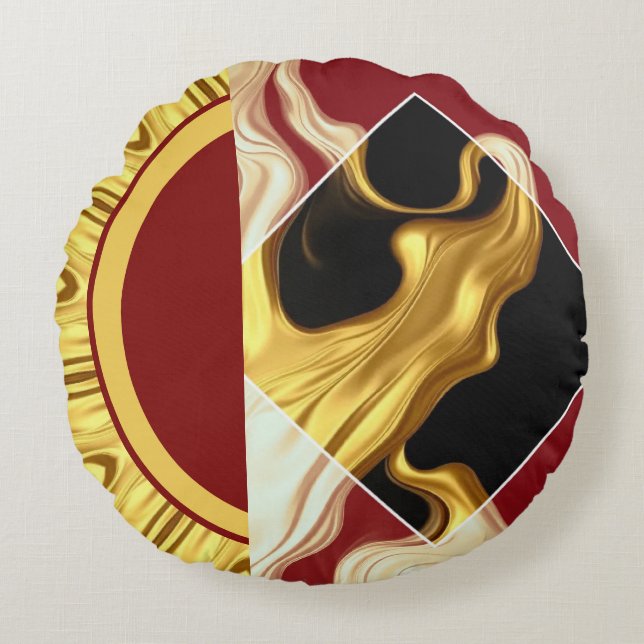 Plush Prestige: Gilded Zenith Opulent Swirl Design Rundes Kissen (Vorderseite)