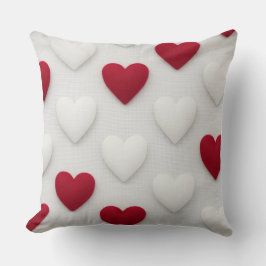 Plush Red & White Hearts Cotton Throw Pillow Kissen