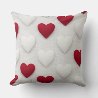 Plush Red & White Hearts Cotton Throw Pillow Kissen