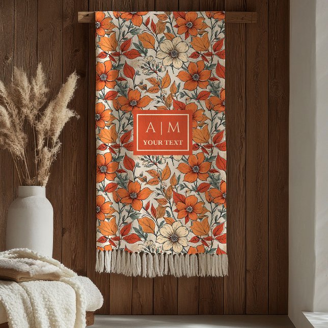 Plush Rusty Tones Sage Olive Autumn Floral Print  Fleecedecke (Plush Rusty Tones Sage Olive Autumn Floral Print Blanket)