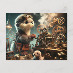 Plush Steampunk Otter und Siegel Postkarte