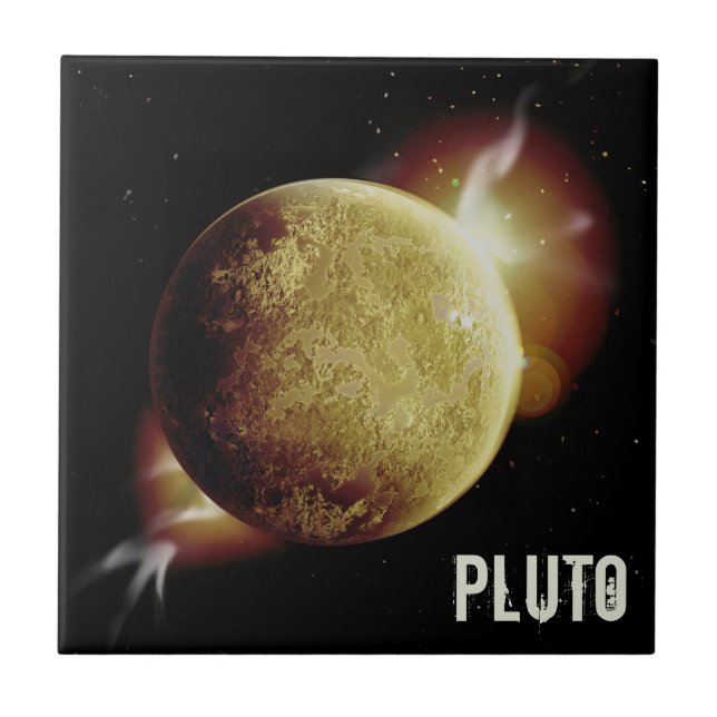 Pluto gelbes Planet 3d-Universum-Darstellung Fliese (Vorderseite)