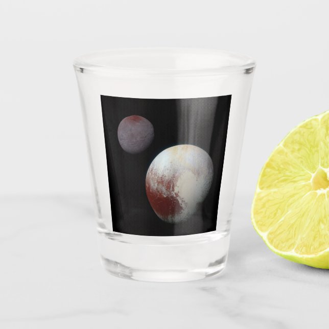 Pluto und Charon 9. oder Zwergplanet Sonnensystem Schnapsglas (Vorderseite)