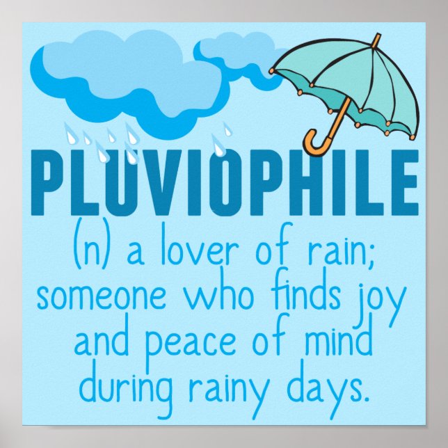 Pluviophile Rain Lover Hübsch Blauer Schirm Poster (Vorne)