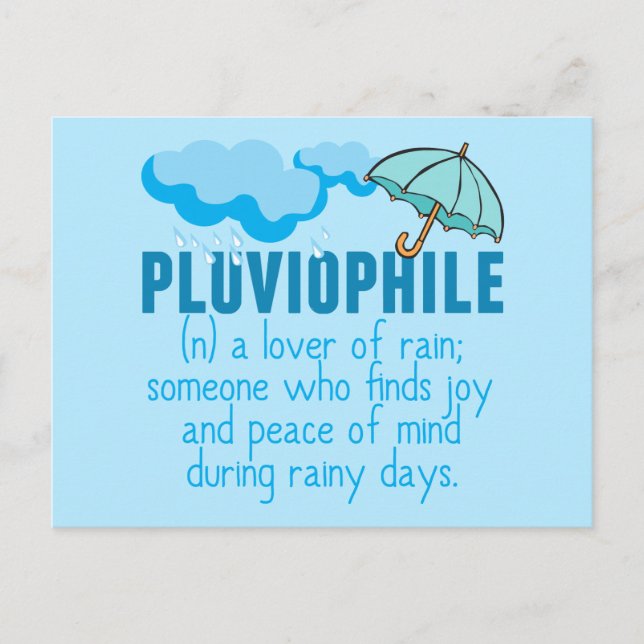 Pluviophile Rain Lover Hübsch Blauer Schirm Postkarte (Vorderseite)