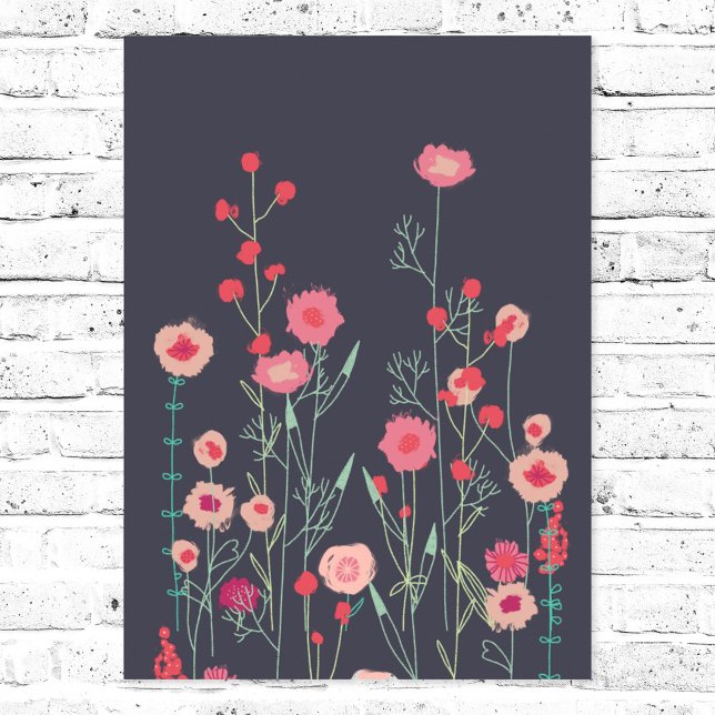 Plymouth Blume Dark Boho Floral Poster (Floral boho pink and black wild flower art poster)