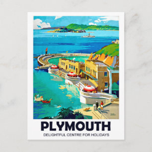 Plymouth, Landschaft am Meer, Vintage-Reise Postkarte
