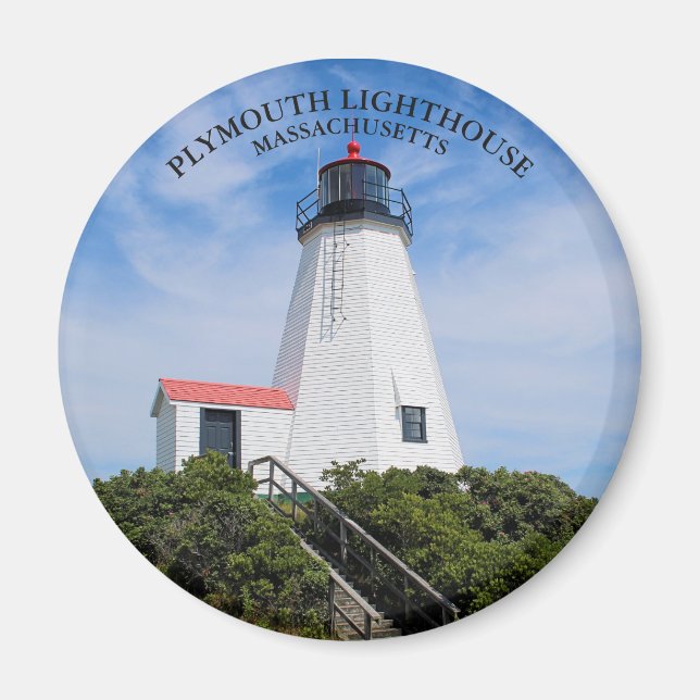 Plymouth Lighthouse, Massachusetts Round Magnet (Vorne)