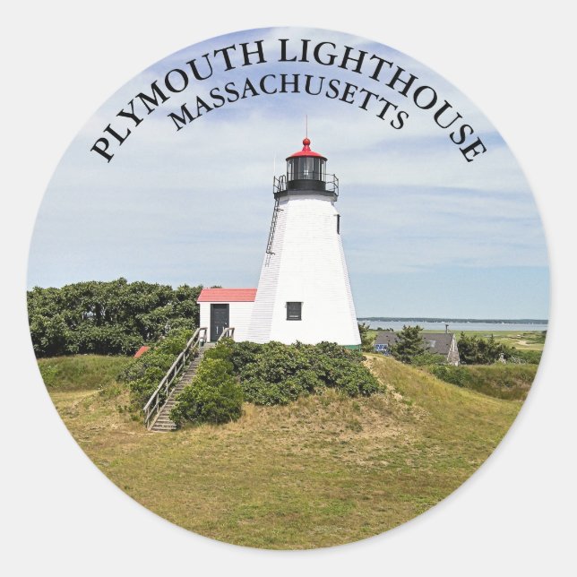 Plymouth Lighthouse, Massachusetts Round Stickers (Vorderseite)