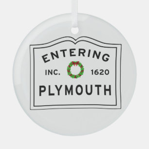 Plymouth, MA Holiday Wreath Keramik Ornament