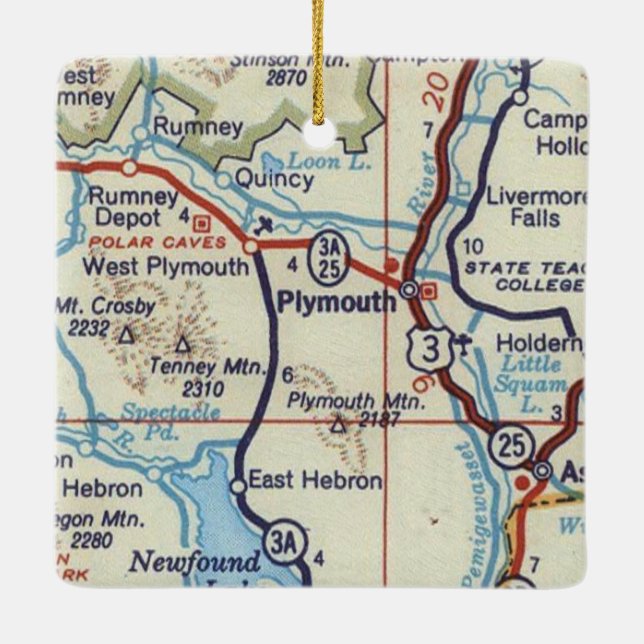 Plymouth NH Vintag Map Keramikornament (Rückseite)