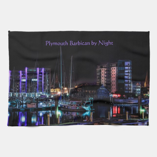 Plymouth Souvenir - The Barbican by Night Küchentuch (Horizontal)
