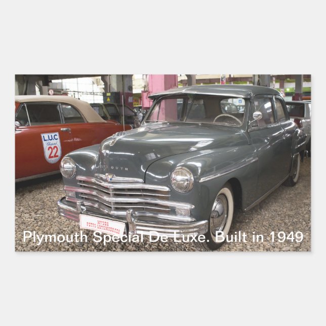 Plymouth Special De Luxe. Baujahr 1949 Rechteckiger Aufkleber (Vorderseite)