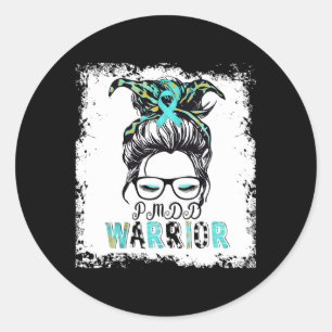 Pmdd Warrior Mama Ribbon Awareness Messy Bun Runder Aufkleber
