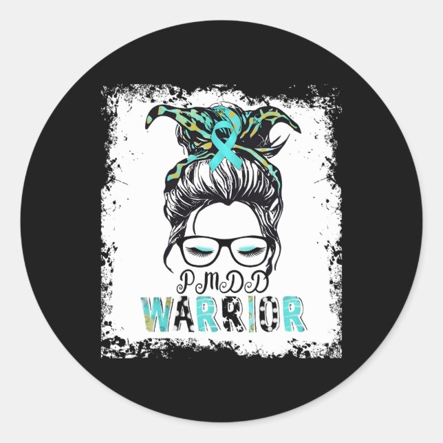 Pmdd Warrior Mama Ribbon Awareness Messy Bun Runder Aufkleber (Vorderseite)