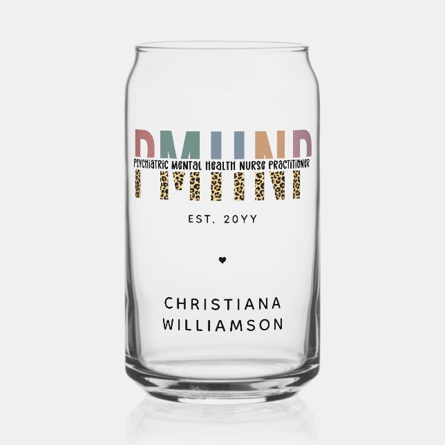 PMHNP Leopard Print Psychiatric Mental Health NP Dosenglas (Vorderseite)