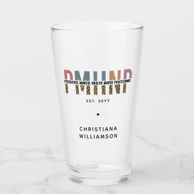 PMHNP Leopard Print Psychiatric Mental Health NP Glas (Vorderseite)