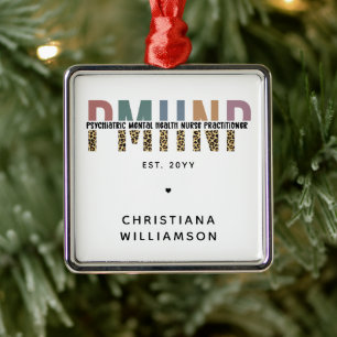 PMHNP Leopard Print Psychiatric Mental Health NP Ornament Aus Metall