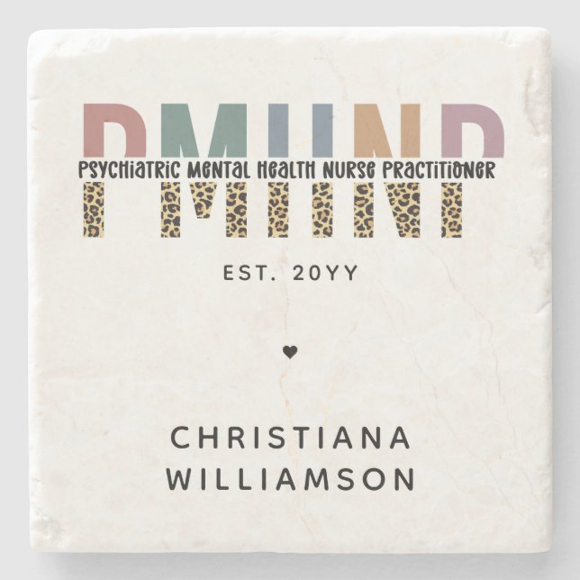 PMHNP Leopard Print Psychiatric Mental Health NP Steinuntersetzer (Vorderseite)