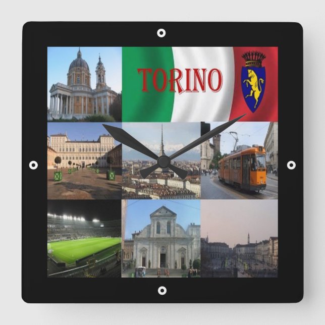 PMT012 TURIN, Mosaic, Piemont, Italien, Quadratische Wanduhr (Vorderseite)