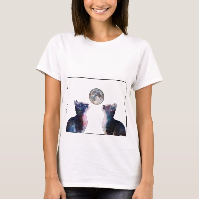 PN 38 Katzen Blick auf Mond T-Shirt (Vorderseite)