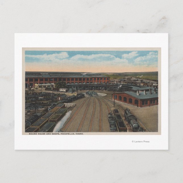 Pocatello, ID - Bahndepot Round House & Postkarte (Vorderseite)