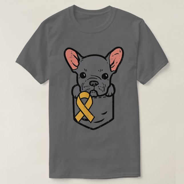 Pocket French Bulldog Kinderkrebs-Ribbon Awar T-Shirt (Design vorne)