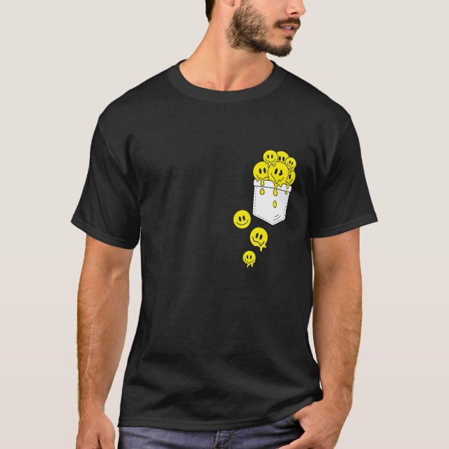 Pocket gelbes Lächeln Gesichter Melting glückliche T-Shirt (Vorderseite)