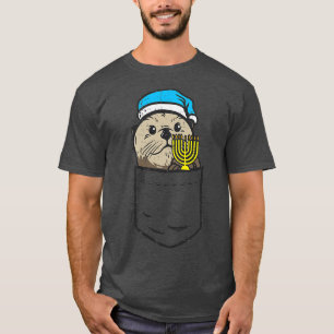 Pocket Jewish Otter Menorah Hanukka Chanukah Anim T-Shirt