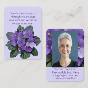 Pocket Keepake Memorial African Violet Lila Visitenkarte