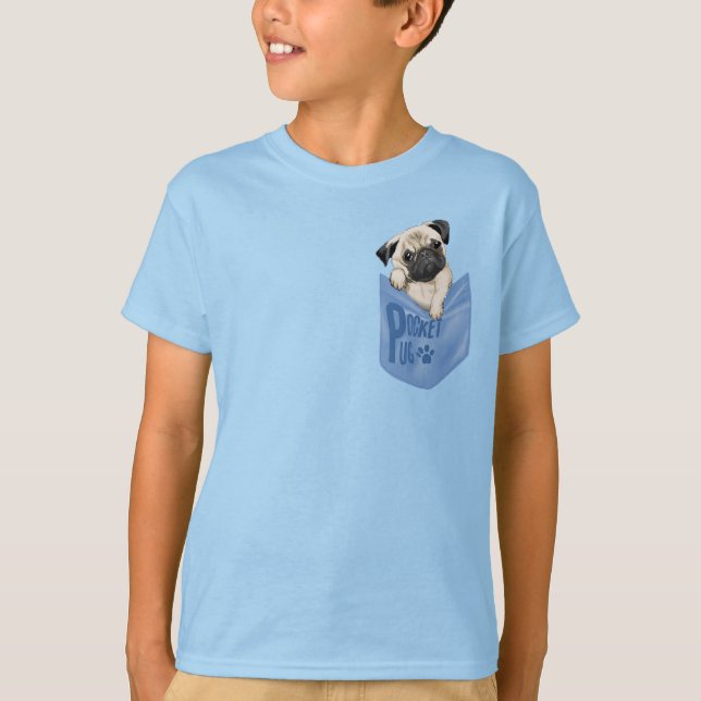 Pocket Mops Blue Kids T-Shirt (Vorderseite)