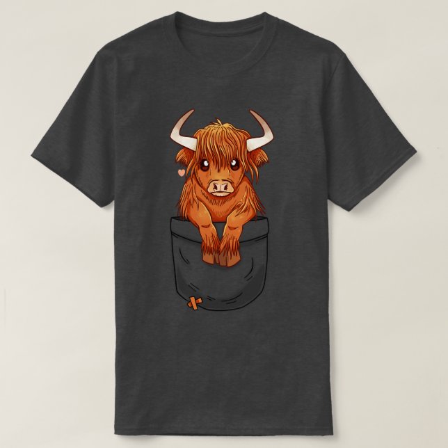 Pocket Niedlich Scottish Highland Cow T-Shirt (Design vorne)