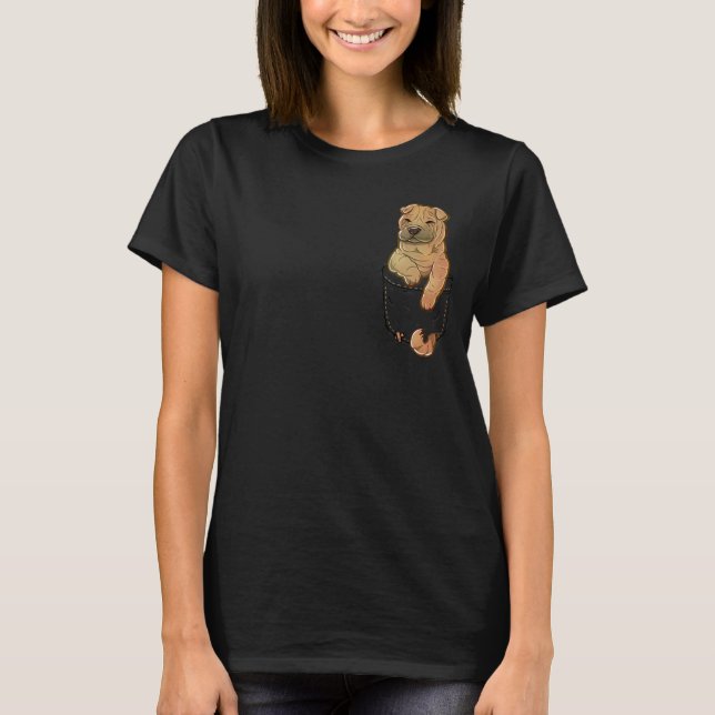Pocket Niedlich Shar Pei Welpenhund T-Shirt (Vorderseite)