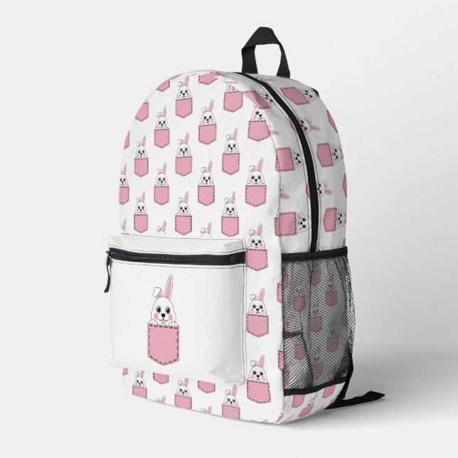 Pocket Pet Bunny Pattern Bedruckter Rucksack (Rückseitige Ecke Rechts)