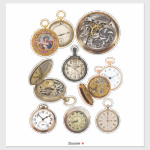 Pocket Watches Zeitstempel-Objekte-Collage Aufkleber