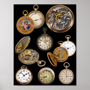 Pocket Watches Zeitstempel-Objekte-Collage Poster
